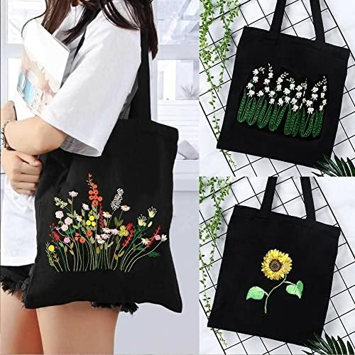 Sdgh Ladies Diy Floral Brodery Bag pentru umăr Canvas Tote Bag Cross Stitch Kit Book Organizator Bag pentru cumpărături Bag de cumpărături