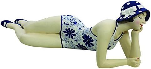Casa mea swanky Retro Băieți frumusețe mincinoasă Statuie figurină | Costum de înot femeie albastră flori alb alb