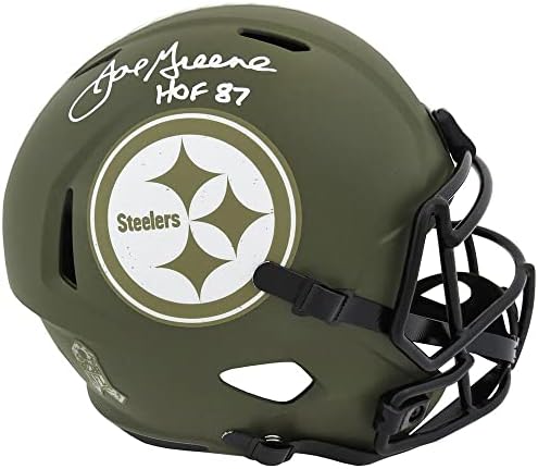 Joe Greene a semnat Pittsburgh Steelers Salute pentru a servi Riddell full Size Speed Replica casca w / Hof ' 87 - autografe