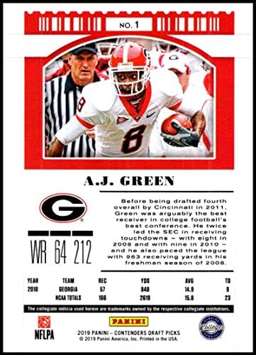Biletul de sezon al concurenților din 2019 Panini concurenți 1 A.J. Green Georgia Bulldogs NCAA Carte de tranzacționare de