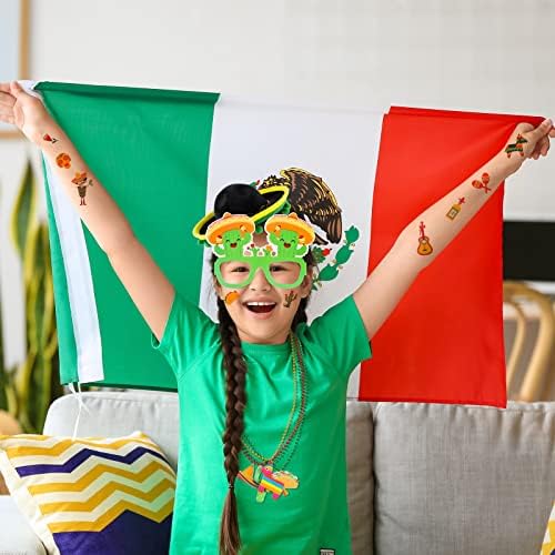 Hiwooii 34 de piese Cinco De Mayo Fiesta Party Supplies Fabric Sombrero Headbands șirag de mărgele Coliere hârtie Ochelari de vedere Tatuaj Autocolante Fiesta Party Decoratiuni pentru Mexican tematice Fiesta Party favoruri